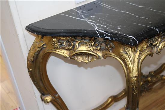 A Louis XV style gilt carved wood marble topped console table W.138cm